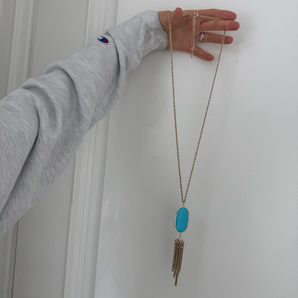 Kendra Scott Rayne Turquoise Tassel Necklace 14K Gold Plated 30” + Extender - Picture 4 of 4